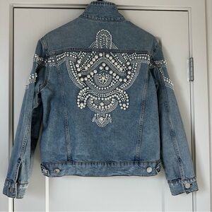 Sandro Eriko Simulated Pearl-Detail Denim Jacket